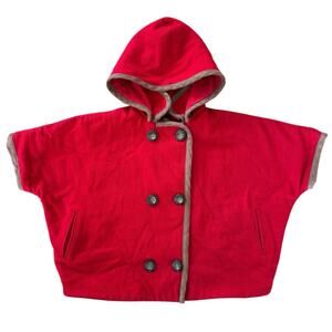 Tea Collection Eastside Cape Kids Sz 4 Poncho Coat Wool Red Hooded